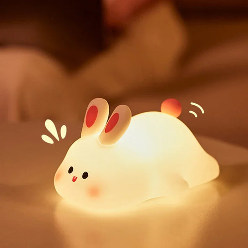 Cute Silicone Rabbit Night Light – Soft Touch Lamp for Kids