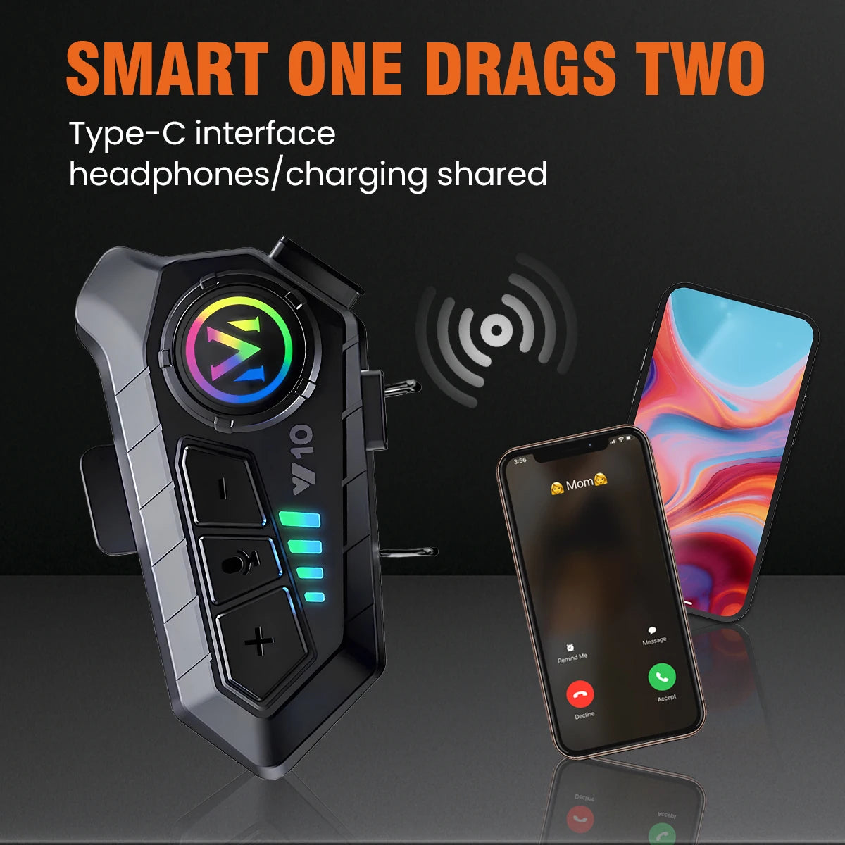 1/2Pcs V10 Motorcycle Intercom Headset Helmet Bluetooth 5.3 For 2 Riders intercommunicator 300M Waterproof Motorbike Interphone