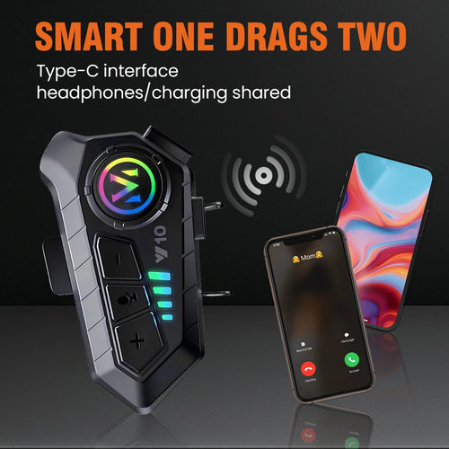 1/2Pcs V10 Motorcycle Intercom Headset Helmet Bluetooth 5.3 For 2 Riders intercommunicator 300M Waterproof Motorbike Interphone