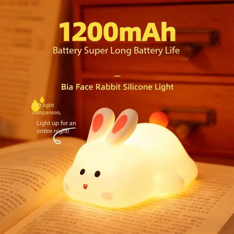 Cute Silicone Rabbit Night Light – Soft Touch Lamp for Kids