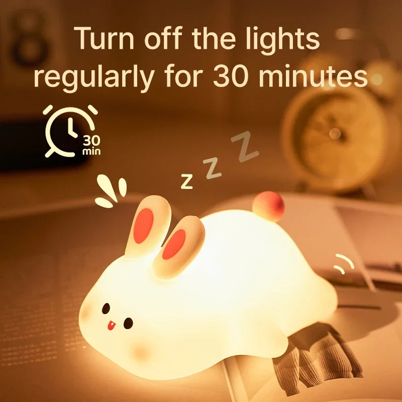 Cute Silicone Rabbit Night Light – Soft Touch Lamp for Kids