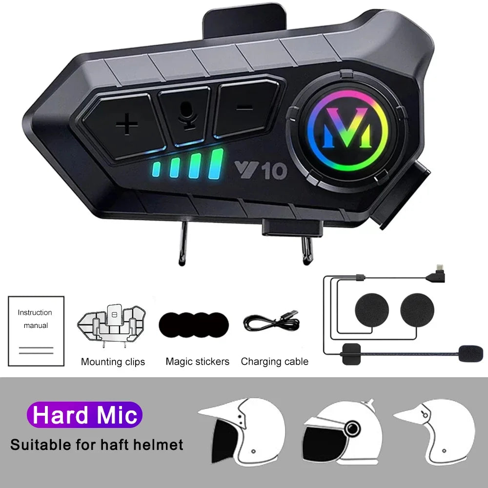 1/2Pcs V10 Motorcycle Intercom Headset Helmet Bluetooth 5.3 For 2 Riders intercommunicator 300M Waterproof Motorbike Interphone